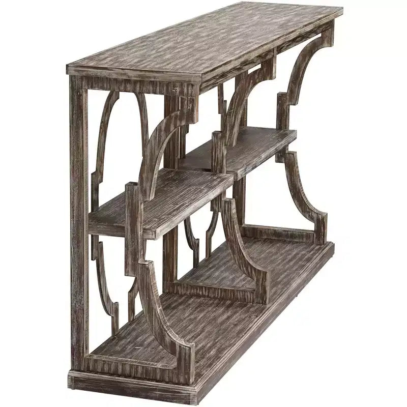 Farmhouse Rustic Chestnut Wood Console Table 64 x 15 with Bookshelf Brown 3-Tier for Living Room Bedroom Bedside House