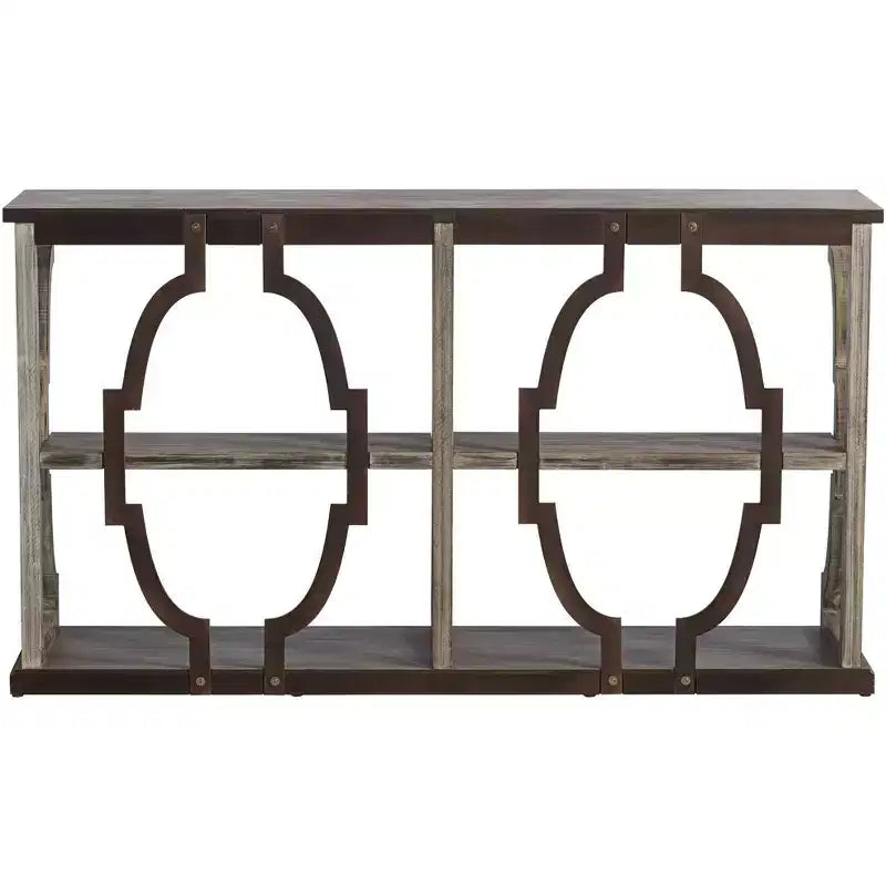 Farmhouse Rustic Chestnut Wood Console Table 64 x 15 with Bookshelf Brown 3-Tier for Living Room Bedroom Bedside House