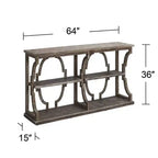 Farmhouse Rustic Chestnut Wood Console Table 64 x 15 with Bookshelf Brown 3-Tier for Living Room Bedroom Bedside House